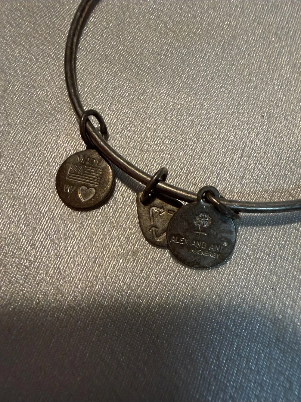 Alex and Ani Silver-Tone Bangle with Teal Crystal Charm